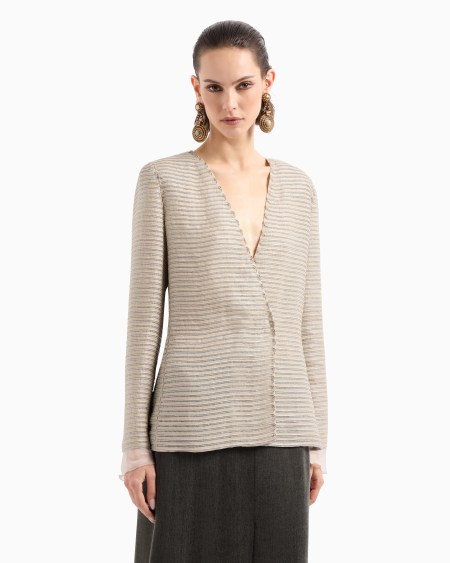 A|x Armani Exchange Single-breasted Jacket In Silk Chiffon With Embroidered Suede Webbing