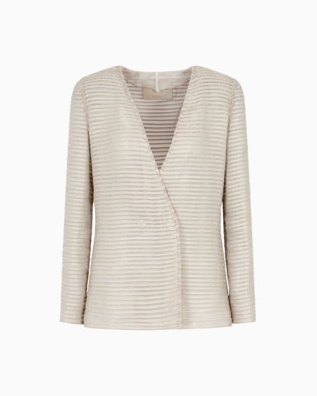 a|x armani exchange Single-breasted jacket in silk chiffon with embroidered suede webbing
