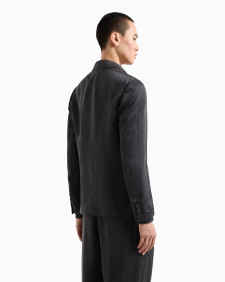 A|x Armani Exchange Single-breasted Jacket In Washed Linen And Lyocell Canvas