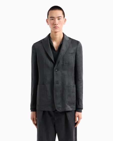 A|x Armani Exchange Single-breasted Jacket In Washed Linen And Lyocell Canvas