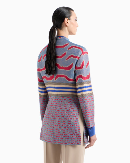 A|x Armani Exchange Single-breasted Long Jacket In Cotton Linen And Silk Jacquard