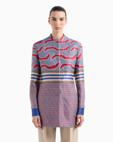 A|x Armani Exchange Single-breasted Long Jacket In Cotton Linen And Silk Jacquard