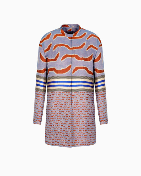 a|x armani exchange Single-breasted long jacket in cotton linen and silk jacquard