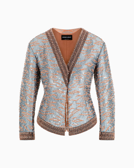 a|x armani exchange Single-breasted short jacket in an embroidered silk blend