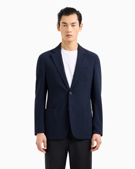 A|x Armani Exchange Single-breasted Stretch Plain-knit Wool Seersucker Jacket