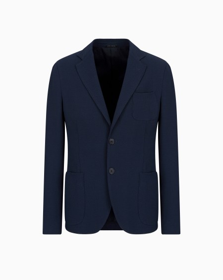 a|x armani exchange Single-breasted stretch plain-knit wool seersucker jacket