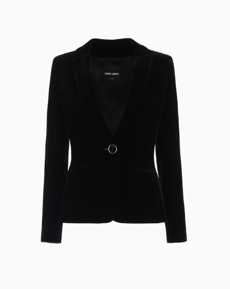 a|x armani exchange Single-breasted velvet jacket with jewel button detail