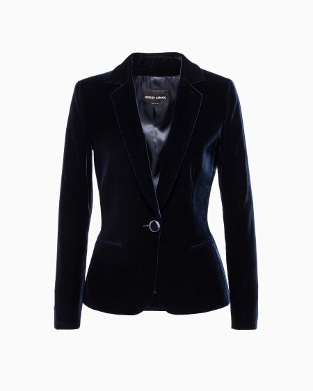 a|x armani exchange Single-breasted velvet jacket with jewel button detail