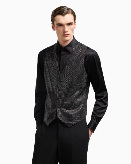 A|x Armani Exchange Single-breasted Waistcoat In A Viscose Blend With All-over Rhinestones