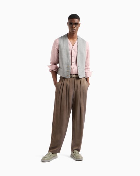 A|x Armani Exchange Single-breasted Waistcoat In Chevron Linen And Virgin Wool