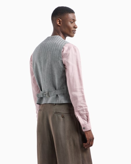 A|x Armani Exchange Single-breasted Waistcoat In Chevron Linen And Virgin Wool