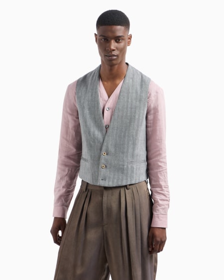 A|x Armani Exchange Single-breasted Waistcoat In Chevron Linen And Virgin Wool