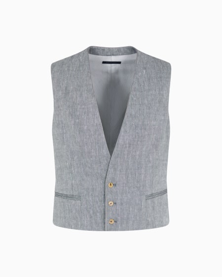 a|x armani exchange Single-breasted waistcoat in chevron linen and virgin wool