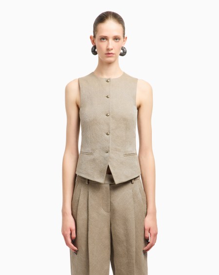 A|x Armani Exchange Single-breasted Waistcoat In Hemp Viscose And Cotton Cavalry
