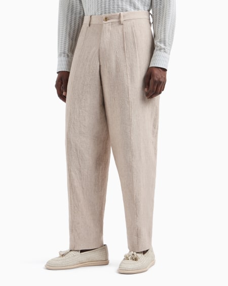 A|x Armani Exchange Single-dart Pure Linen Canvas Trousers