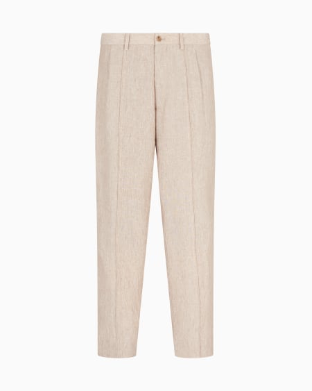 a|x armani exchange Single-dart pure linen canvas trousers