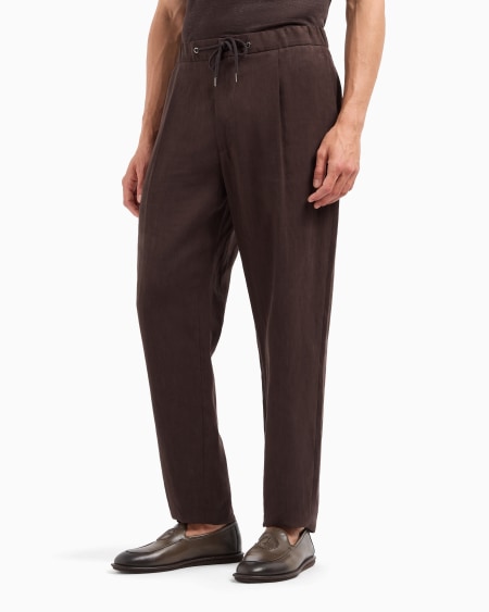A|x Armani Exchange Single-dart Pure Linen Canvas Trousers