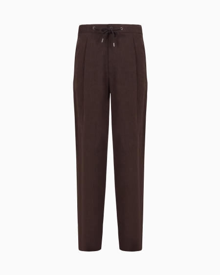 a|x armani exchange Single-dart pure linen canvas trousers