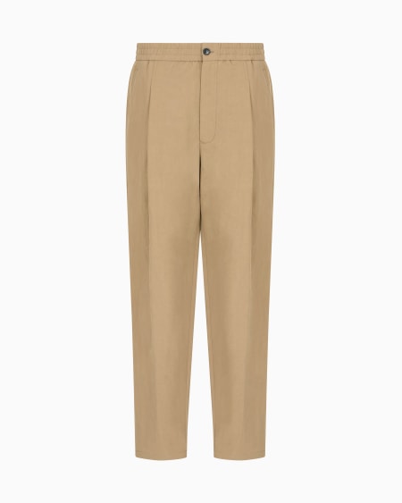 a|x armani exchange Single-pleat cotton and linen trousers