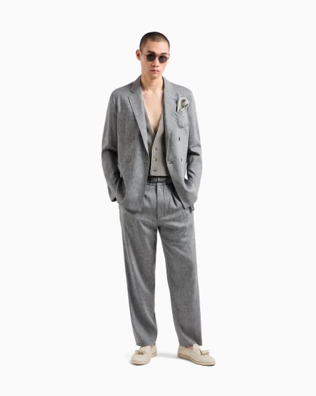 A|x Armani Exchange Single-pleat Denim-effect Linen And Virgin Wool Trousers