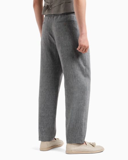 A|x Armani Exchange Single-pleat Denim-effect Linen And Virgin Wool Trousers