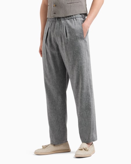 A|x Armani Exchange Single-pleat Denim-effect Linen And Virgin Wool Trousers