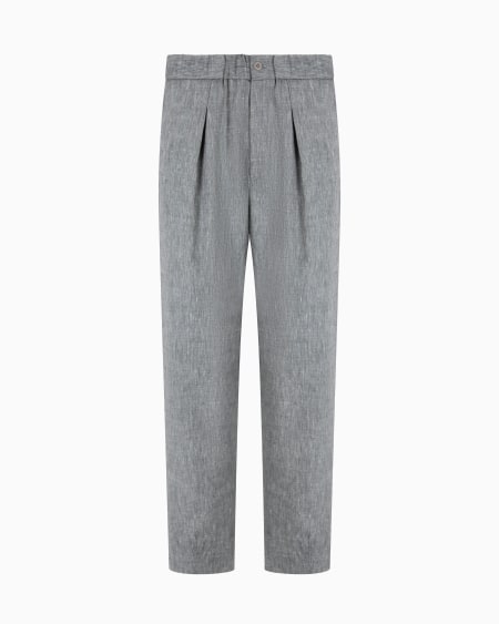 a|x armani exchange Single-pleat denim-effect linen and virgin wool trousers