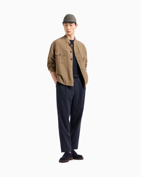 A|x Armani Exchange Single-pleat Linen-canvas Trousers