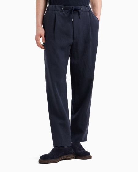 A|x Armani Exchange Single-pleat Linen-canvas Trousers