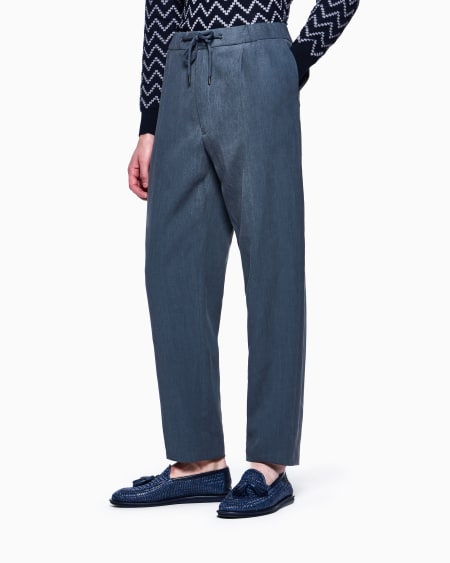 A|x Armani Exchange Single-pleat Linen-canvas Trousers