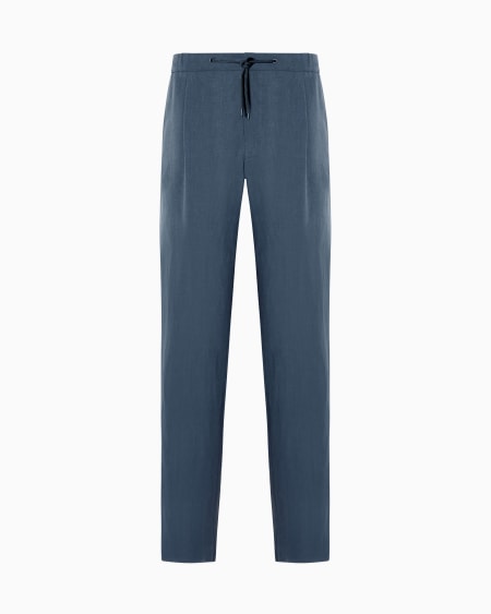 a|x armani exchange Single-pleat linen-canvas trousers