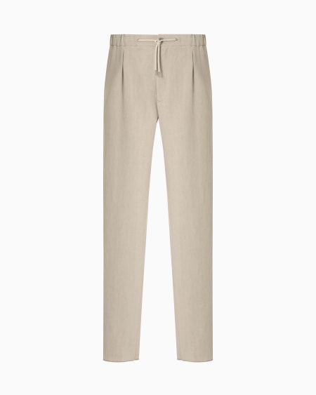 a|x armani exchange Single-pleat linen-canvas trousers