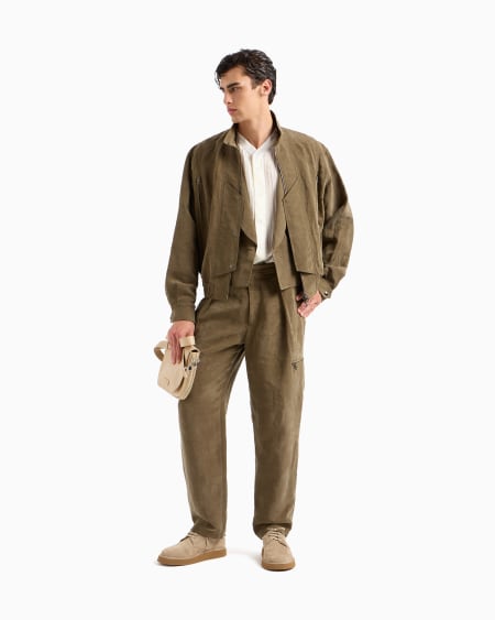 A|x Armani Exchange Single-pleat Trousers In Linen And Lyocell