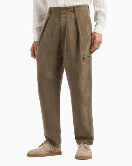 A|x Armani Exchange Single-pleat Trousers In Linen And Lyocell