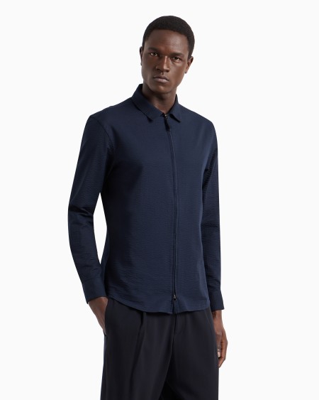 A|x Armani Exchange Slim-fit Cotton Seersucker Shirt With Zip