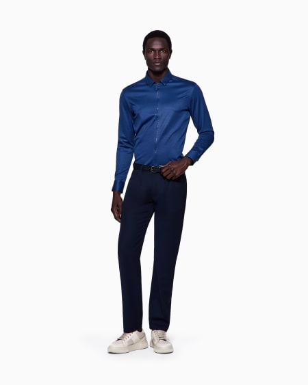 A|x Armani Exchange Slim-fit Micro-armure Cotton Jersey Zip-up Shirt