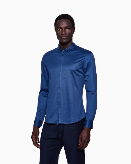 A|x Armani Exchange Slim-fit Micro-armure Cotton Jersey Zip-up Shirt