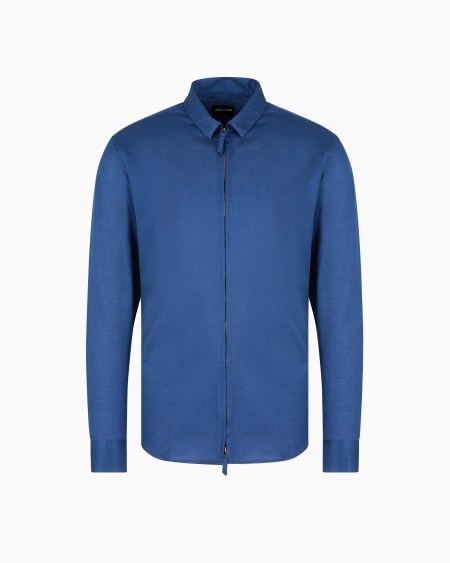 a|x armani exchange Slim-fit micro-armure cotton jersey zip-up shirt