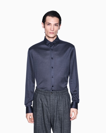 A|x Armani Exchange Slim-fit Micro-jacquard Silk And Cotton Jersey Shirt