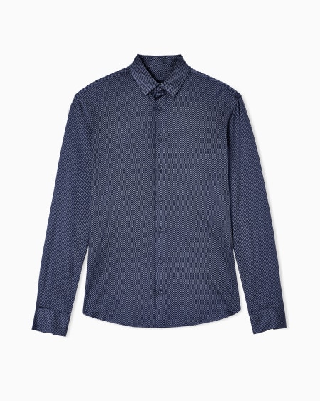 a|x armani exchange Slim-fit micro-jacquard silk and cotton jersey shirt