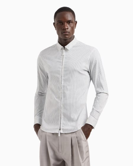 A|x Armani Exchange Slim-fit Striped Cotton Blend Shirt With Zip