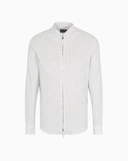 a|x armani exchange Slim-fit striped cotton blend shirt with zip