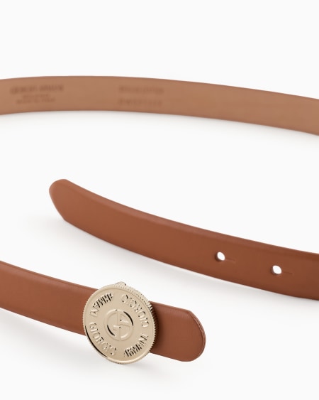 A|x Armani Exchange Slim Leather Belt With Round Buckle