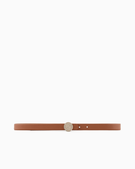 A|x Armani Exchange Slim Leather Belt With Round Buckle