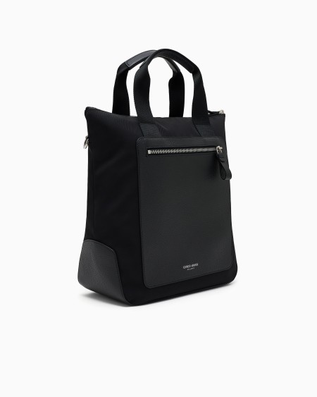 A|x Armani Exchange Small Shopper Bag In Recycled Nylon And Pebbled Leather