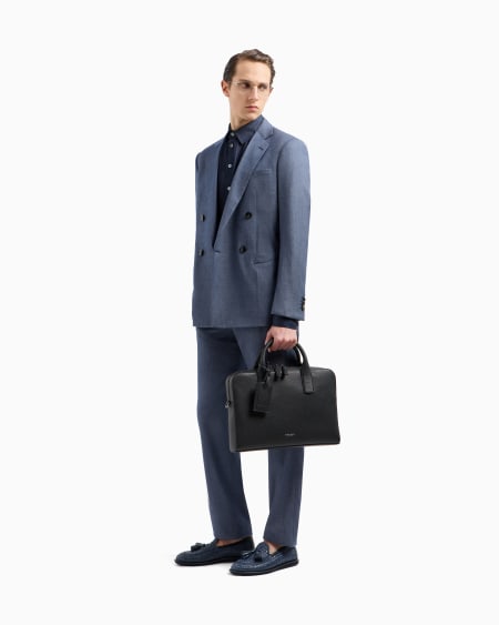 A|x Armani Exchange Soho Line Double-breasted Denim-effect Cashmere And Stretch Cotton Suit