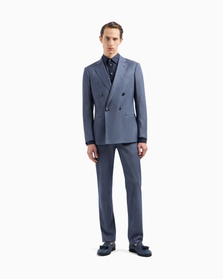 A|x Armani Exchange Soho Line Double-breasted Denim-effect Cashmere And Stretch Cotton Suit