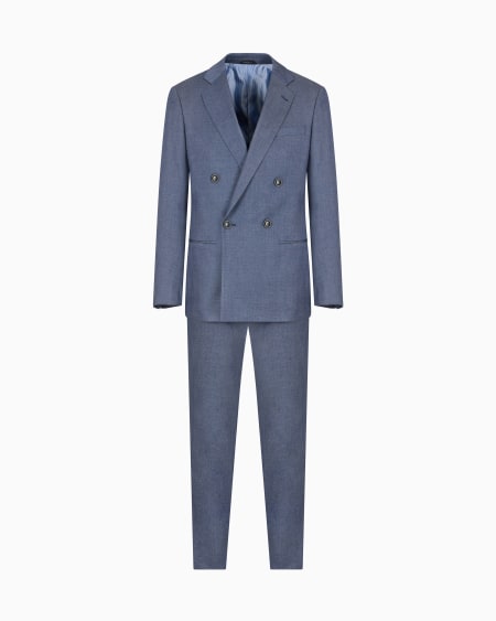 A|x Armani Exchange Soho Line Double-breasted Denim-effect Cashmere And Stretch Cotton Suit