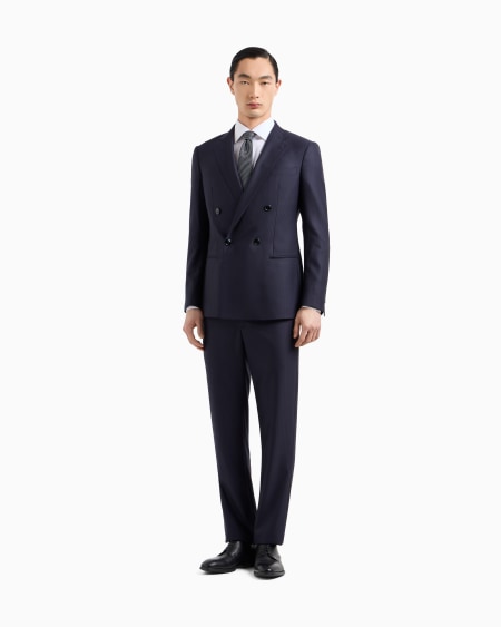 A|x Armani Exchange Soho Line Double-breasted Pinstriped Suit In Virgin Wool