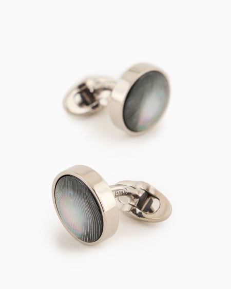 A|x Armani Exchange Sterling Silver And Mother Of Pearl Round Cufflinks